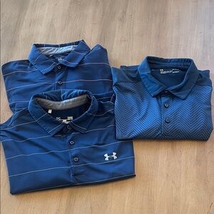 Bundle of 3 navy Large Under Armour golf polos.  Some wear on collars.